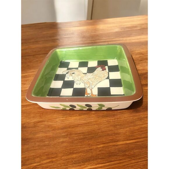 Home Essentials & Beyond Checkerboard Rooster Square Baking Dish Multicolor 9.75 - Picture 3 of 6